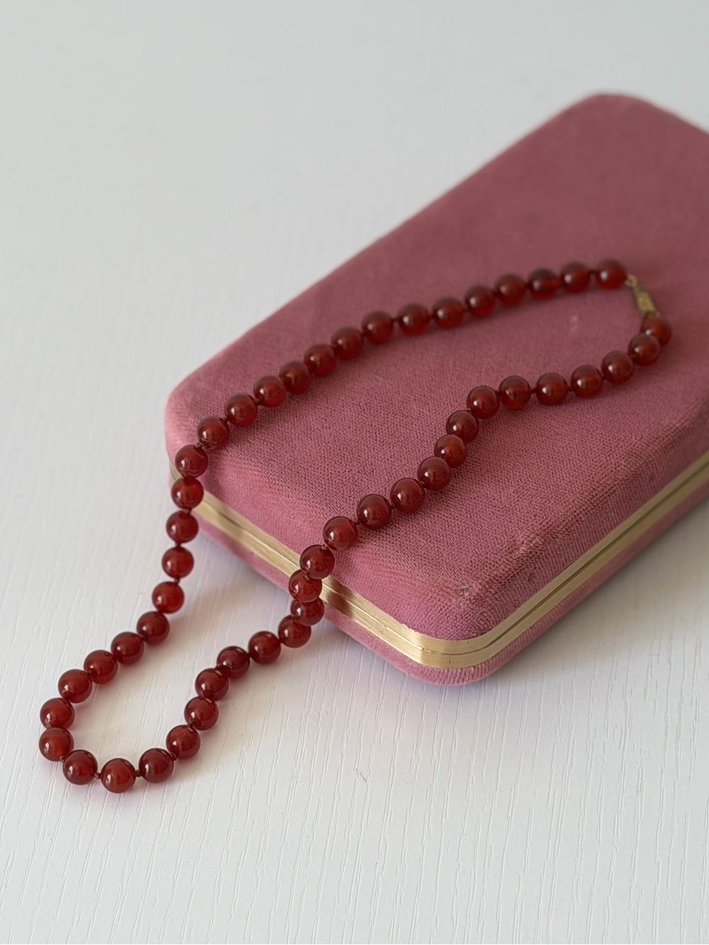 Vintage Genuine Carnelian Beaded Necklace 19” Knotted Round Gemstone Beads